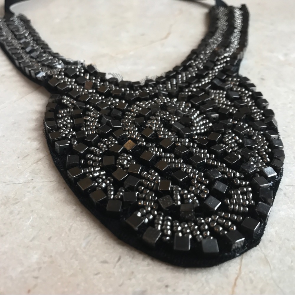 Black Beaded Bib Necklace